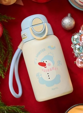 April女生斜挎背带吸管保温杯大容量水杯高颜值便携儿童水壶杯子