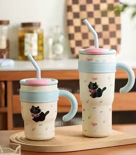 April保温吸管杯冰霸杯大容量不锈钢巨无霸水杯女生高颜值杯子