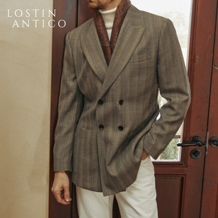 外套上衣新郎结婚礼服通勤休闲单西 西装 意式 西服男双排扣条纹修身