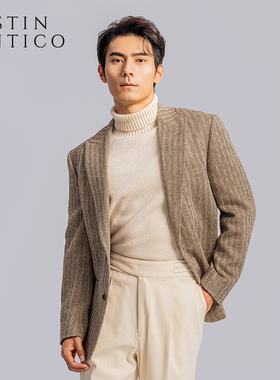 复古风波浪纹经典设计感单排扣戗驳领西服外套男商务休闲西服上衣