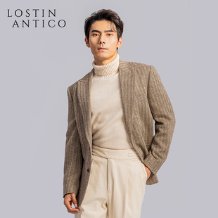 复古风波浪纹经典 设计感单排扣戗驳领西服外套男商务休闲西服上衣