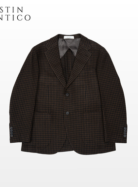 意大利Drago黑咖色千鸟格子商务休闲平驳领单西男两粒扣长袖西服