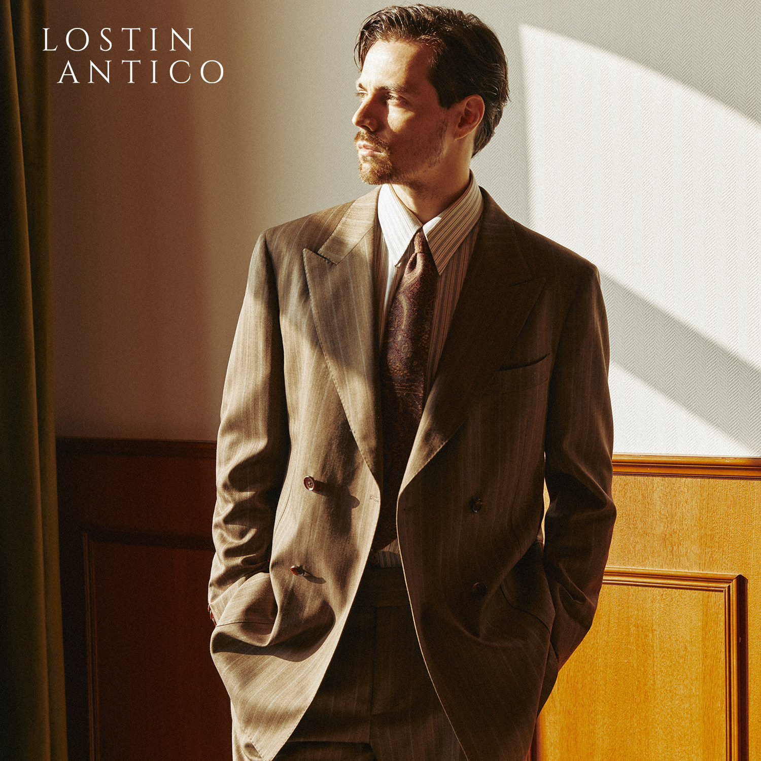 LostinAntico复古条纹羊毛西服