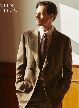 〔断码清仓〕意式双排扣鱼骨纹条纹双排扣半麻衬半里休闲商务西装