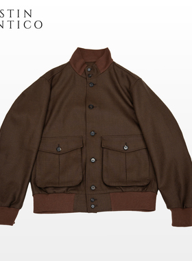 意大利秋冬Marzotto进口面料男复古A1立领飞行员夹克羊毛休闲外套