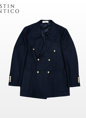 意大利Marzotto布雷泽Brazer经典双排金扣深蓝色西装商务休闲西服