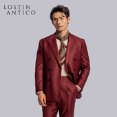 意大利Marzotto戗驳领双排酒红西服套装 男休闲西装 外套主持人礼服