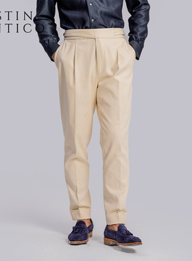 意大利进口男士微弹休闲裤直筒那不勒斯廓尔喀弯刀牛仔丹宁西裤