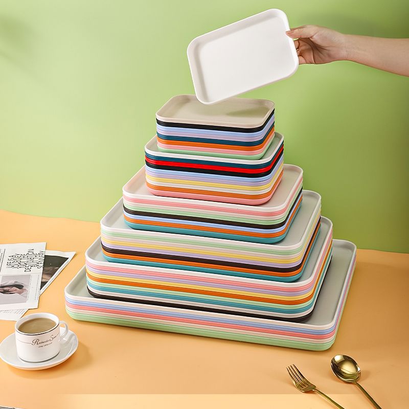 小麦秸秆长方形托盘塑料水杯茶盘野餐盘大号水果盘盘子收纳
