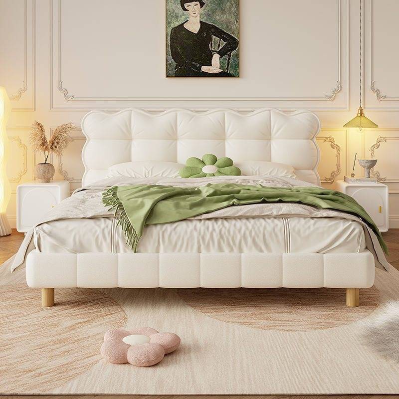 法式奶油风泡芙床现代简约主卧白色网红女孩皮床双人实木床