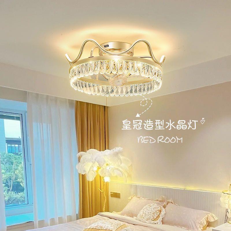 轻奢水晶风扇灯后现代客厅卧室书房电扇吸顶灯创意摇头餐厅吊扇灯
