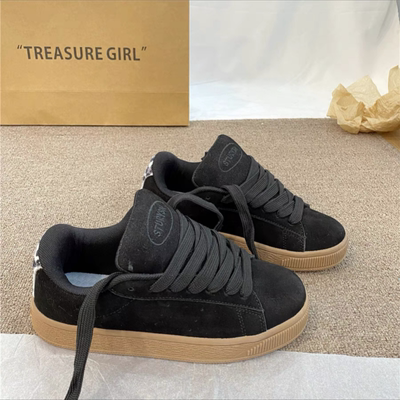 原创纯黑色复古豹纹面包鞋女ins高颜值设计休闲鞋情侣款百搭板鞋