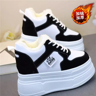 内增高显瘦休闲皮面女棉鞋 加绒超高跟8cm小白鞋 新款 2025冬季 女鞋