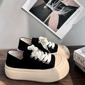 厚底小白鞋 丑萌大头面包鞋 新款 两穿帆布鞋 女chic鞋 子百搭2025春季