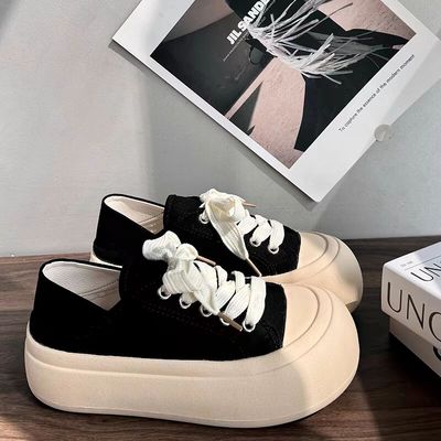 丑萌大头面包鞋女chic鞋子百搭2025春季新款两穿帆布鞋厚底小白鞋