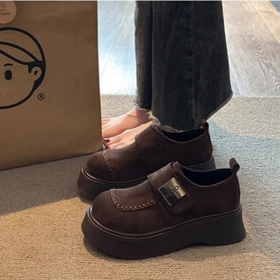 厚底增高勃肯鞋女鞋2025新款春秋季休闲乐福鞋一脚蹬复古博肯单鞋