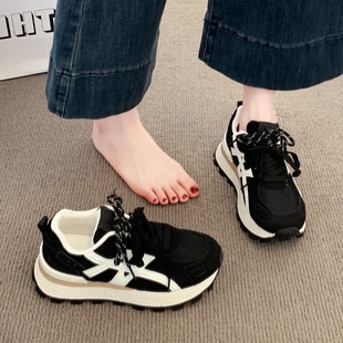 女2025新款 不累脚鞋 秋季 轻便防滑跑步鞋 子女 厚底百搭老爹鞋 运动鞋