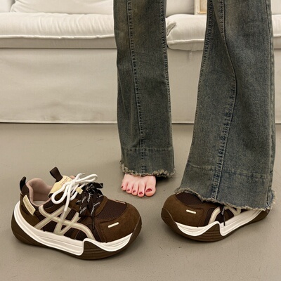 爆款百搭厚底老爹鞋女增高德训面包鞋2025超火新款秋季休闲运动鞋