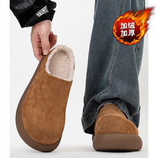 厚底加绒勃肯鞋大头丑萌包头半拖鞋男外穿2025新款冬雪地靴棉拖鞋