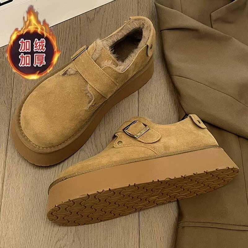 勃肯棉鞋女冬季加绒外穿2025新款一脚蹬厚底增高大头面包鞋雪地靴