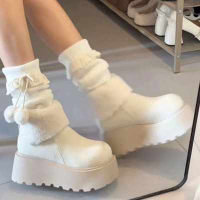 品牌白色厚底增高马丁靴女款冬季外穿加绒保暖勃肯棉鞋复古雪地靴