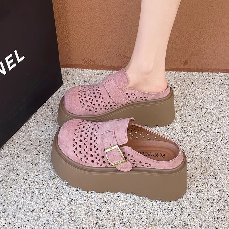 勃肯包头半拖鞋女外穿2025夏季新款厚底增高矮子乐懒人穆勒博肯鞋