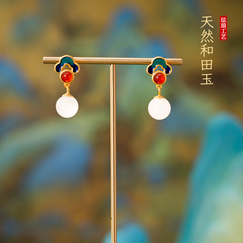 若在江南｜天然和田玉女款纯银耳钉新中式玄学耳环小众三八节礼物