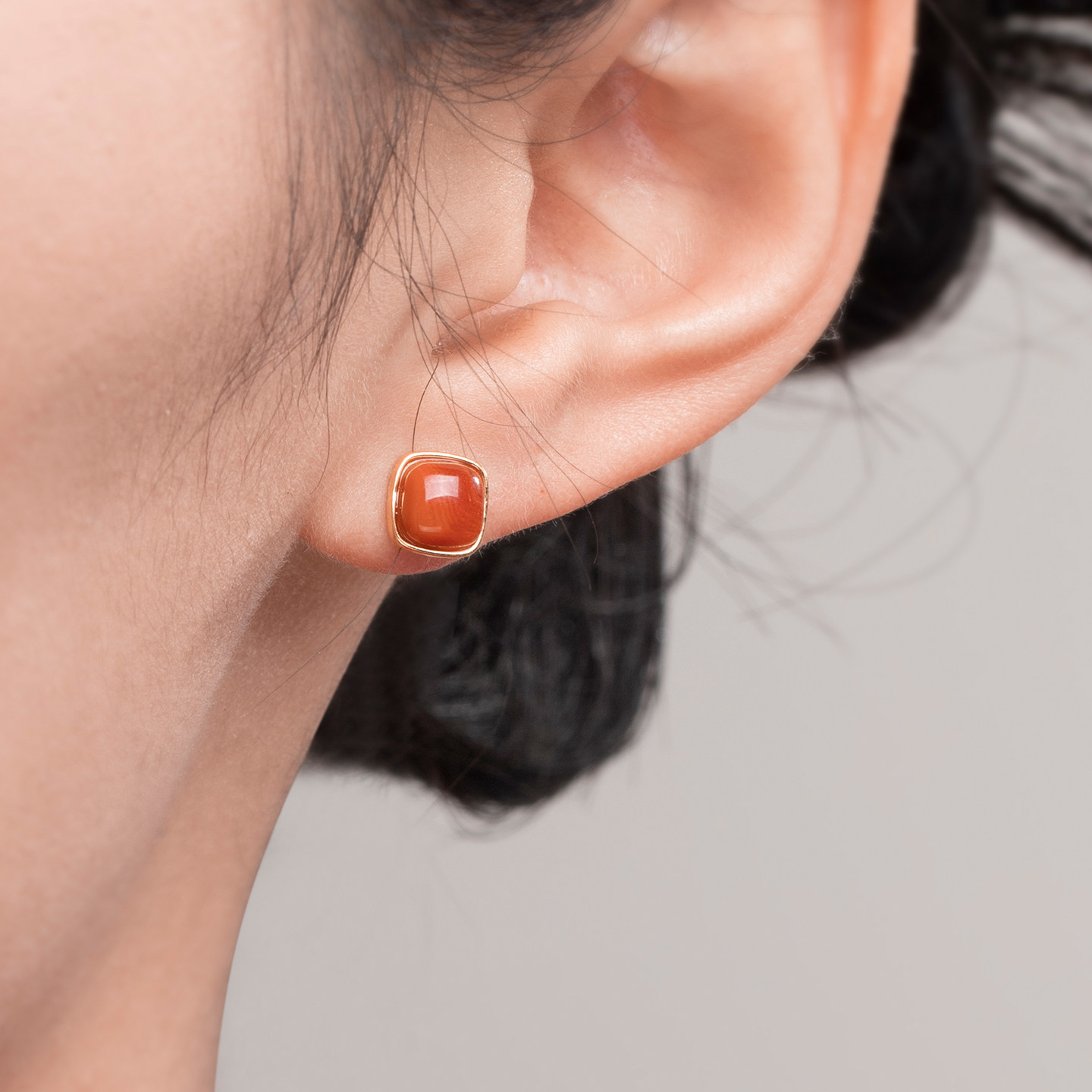 若在江南｜天然南红小方糖耳钉S925纯银新款耳饰玛瑙玉石三八礼物