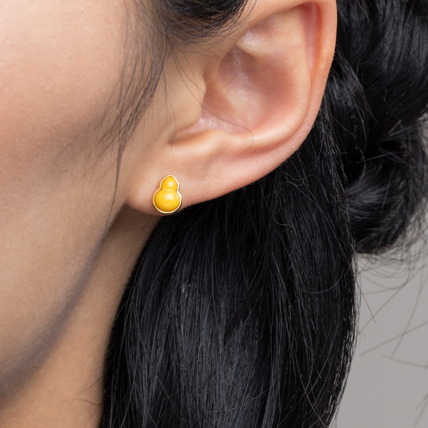 若在江南｜天然蜜蜡耳钉纯银高级感鸡油黄琥珀耳环新中式葫芦耳饰