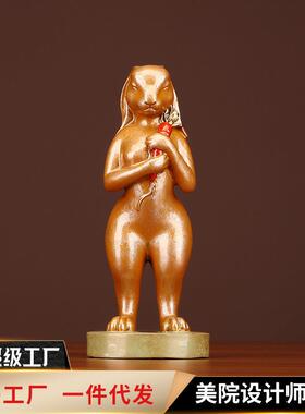 彩铜兔摆件生肖兔彩铜兔子家居办公室装饰品摆设生日乔迁礼品