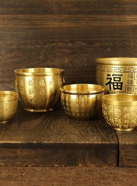 纯黄铜百福缸聚宝盆精雕碗招财米缸纯铜摆件大号铜器桌面摆件笔洗