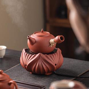 原矿红泥煮茶壶大容量紫砂侧把壶手工朱泥砂铫泡茶壶电陶炉煮茶器