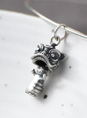 网红- 925银复古时尚喜庆醒狮吊饰 女款文艺气质小花猫锁骨吊坠