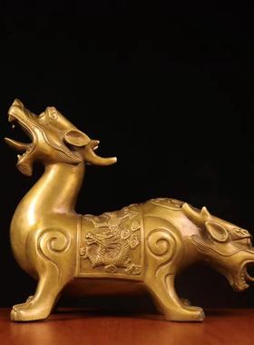 铜天龙地虎摆件黄铜貔貅两头兽大号家居客厅办公室工艺品开业礼品