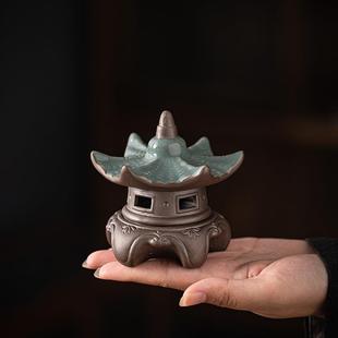 饰品鱼缸微景观沙盘禅意造景 古风陶瓷灯塔六角亭子摆件客厅桌面装