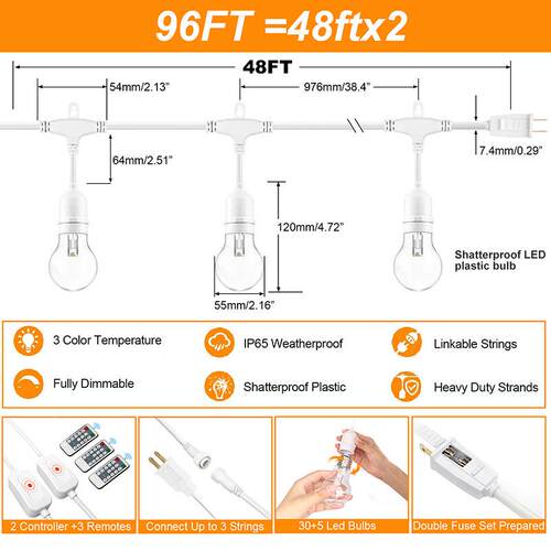 厂直供7A55三色温E2E26灯S14防水LED灯/WPZ串照明户外工装饰灯