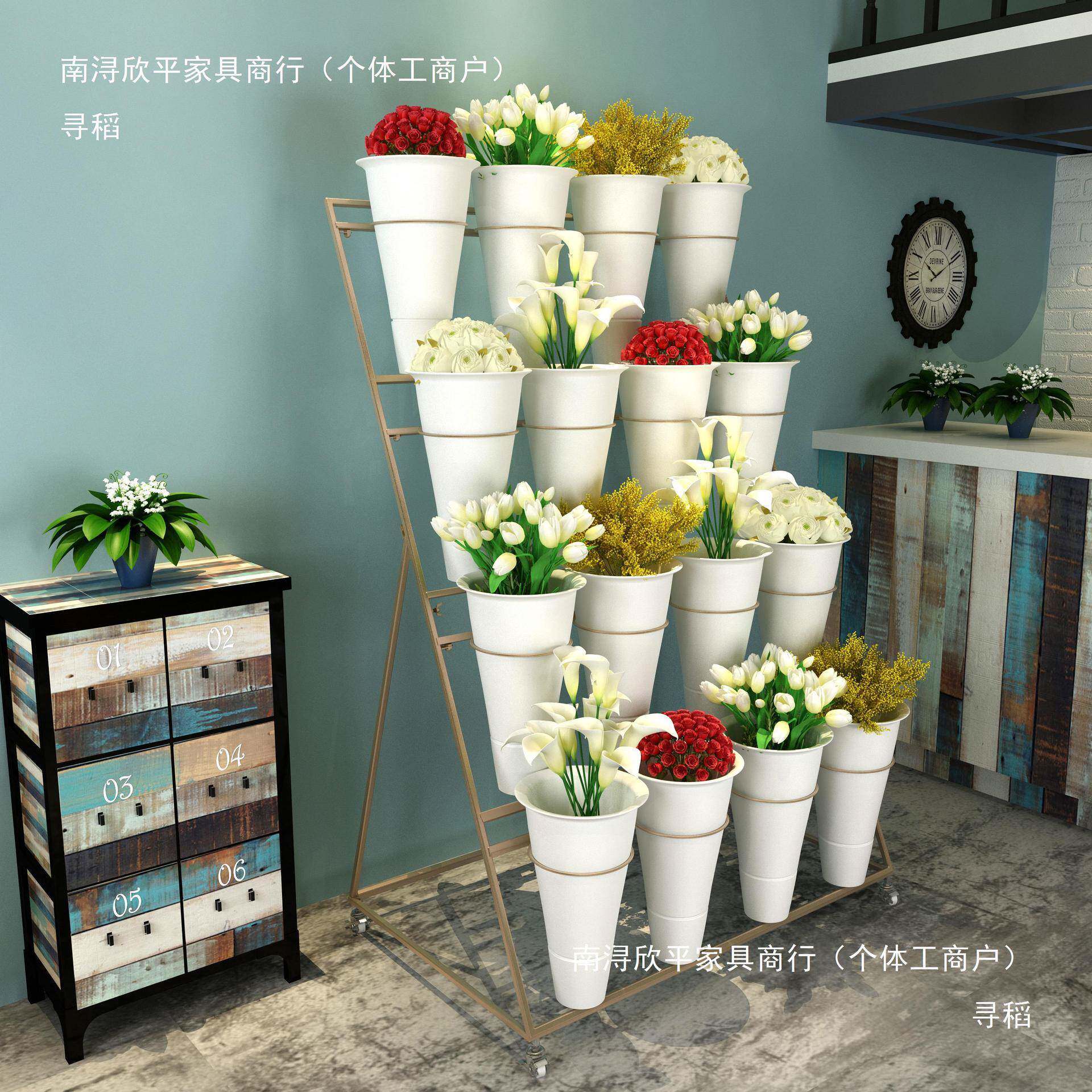 金色大号花店桶架可移动铁艺花多层鲜花展示塑0-06料花架架子其他