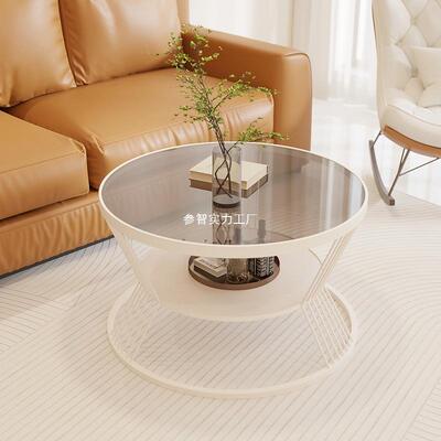 客厅户型家用圆形璃32274茶几轻奢酒玻小店公红寓小茶台奶油风网