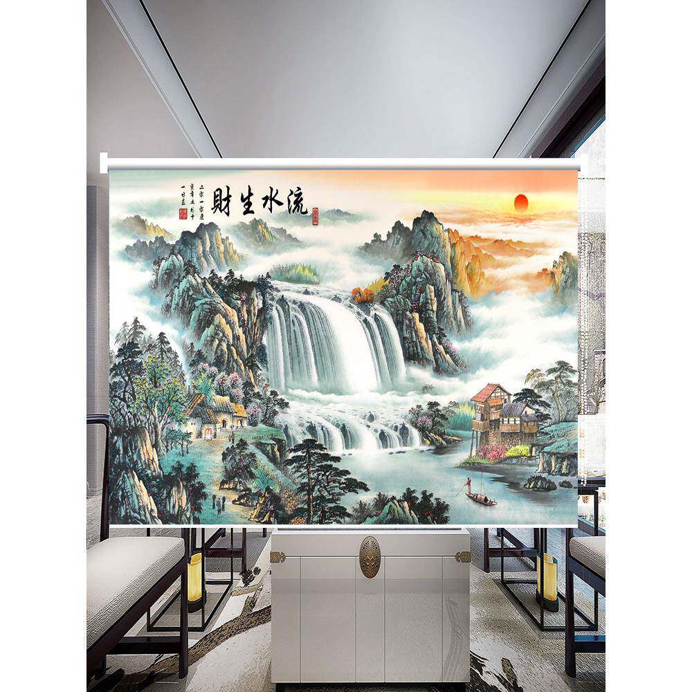 卷5928W办帘公室客厅会议室老板房经理室山水图案窗帘挂Z画遮晒