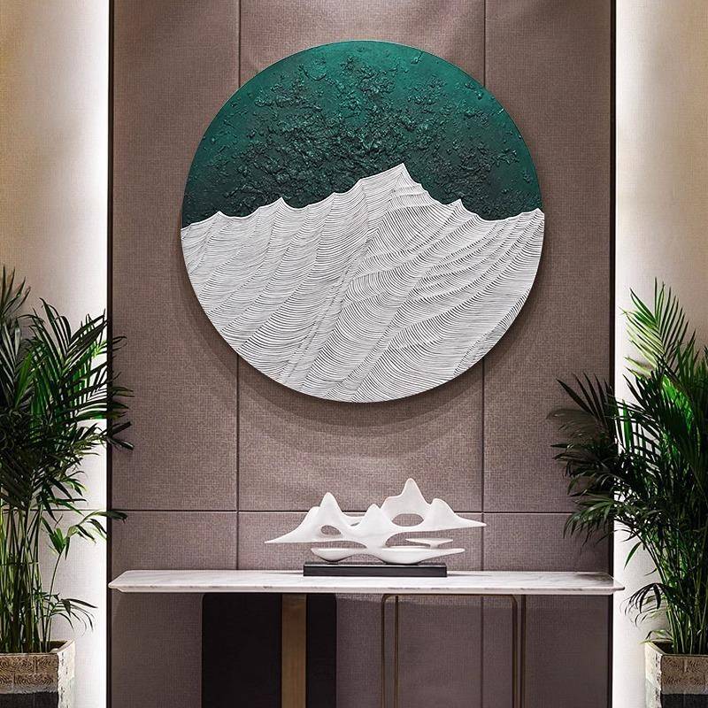 JY202301新中式体立玄关饰画圆形无框画手装肌理挂画现代简约绘感