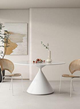 法式极岩板圆餐桌小简户型AWI桌家居纯白岩板餐椅组现合代简约圆