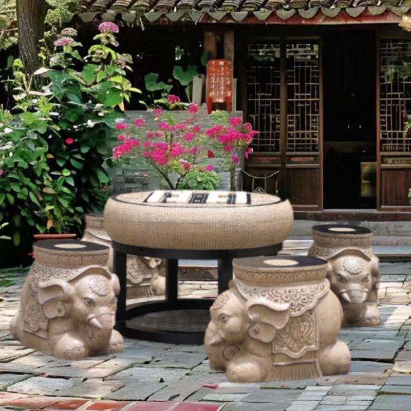 户外庭院雕花园石头桌椅组合室外别墅院子露天阳台茶几圆桌凳CGY