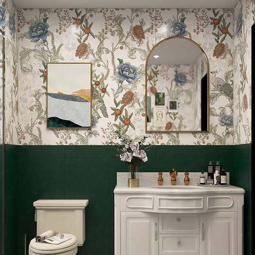 新款厨式奶油风卫生法间瓷砖小花砖艺浴室墙砖复古房厕0013GH所地