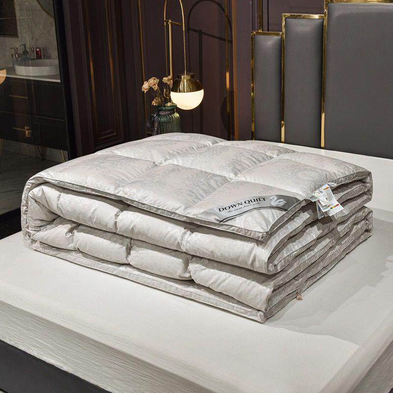 棉贡双层羽绒缎壳被厂家直供套自充绒羽被绒被成半品防钻绒加密格