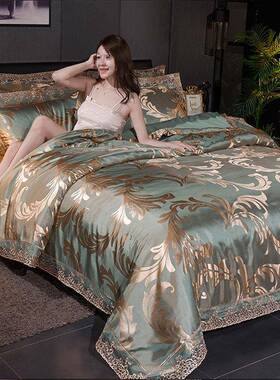 欧式贡.缎提花AAA63356四件套三件182.0m床婚庆蕾丝花套边被套m单