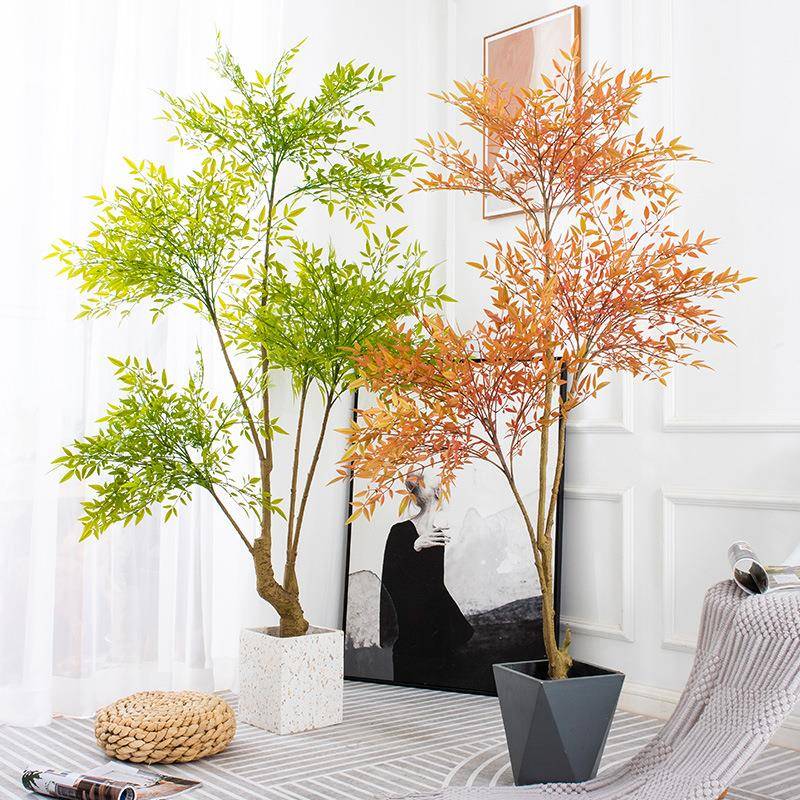 仿真天绿植南盆竹家居室内地落装饰假栽南天竺仿真植物橱NTZ窗摆
