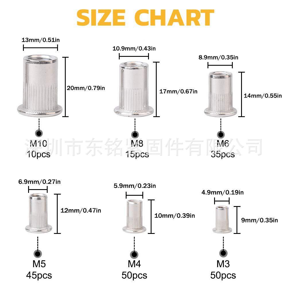 205PS盒锈装不钢C铆螺拉母M3-M10套259装304平头铆螺母螺纹