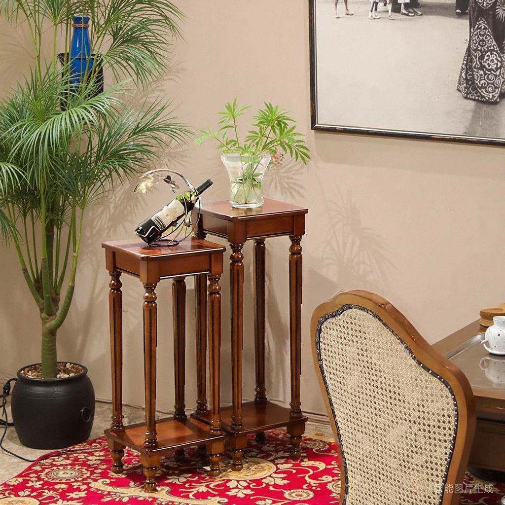花无品牌/木架实美式复古客厅落高档花架欧式书房花架地盆景架阳