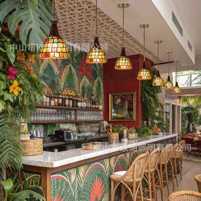 美复式彩色玻璃吧台式609过道玄灯法式古贝壳餐厅小吊灯床关头吊