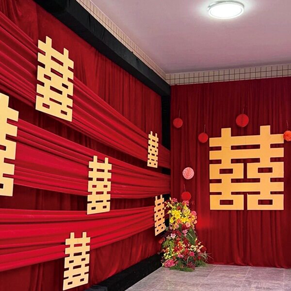 结婚农村院子婚房布幔套装